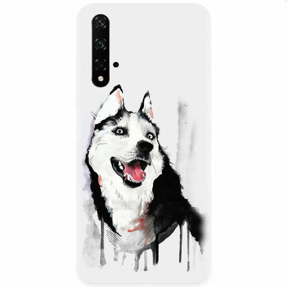Husa silicon pentru Honor 20, Husky Dog Watercolor Illustration