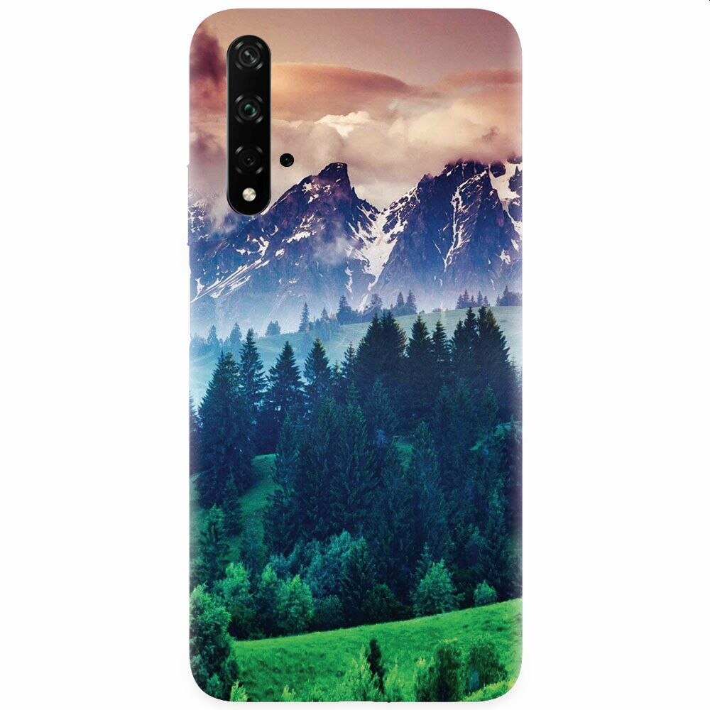 Husa silicon pentru Honor 20, Forest Hills Snowy Mountains And Sunset Clouds