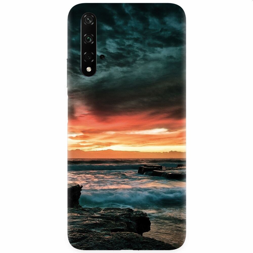 Husa silicon pentru Honor 20, Dramatic Rocky Beach Shore Sunset