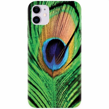 Husa silicon pentru Apple Iphone 11, Peacock Feather Green Blue Husa silicon pentru Apple Iphone 11, Peacock Feather Green Blue