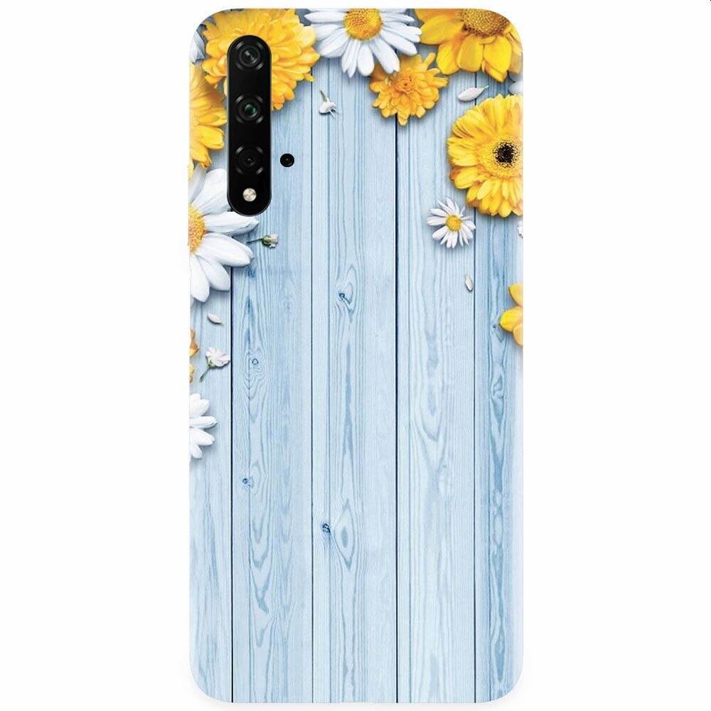 Husa silicon pentru Honor 20, Sunflower On Blue Wood