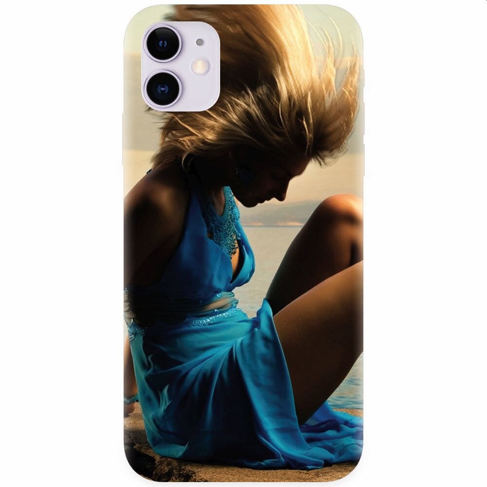 Husa silicon pentru Apple Iphone 11, Girl In Blue Dress