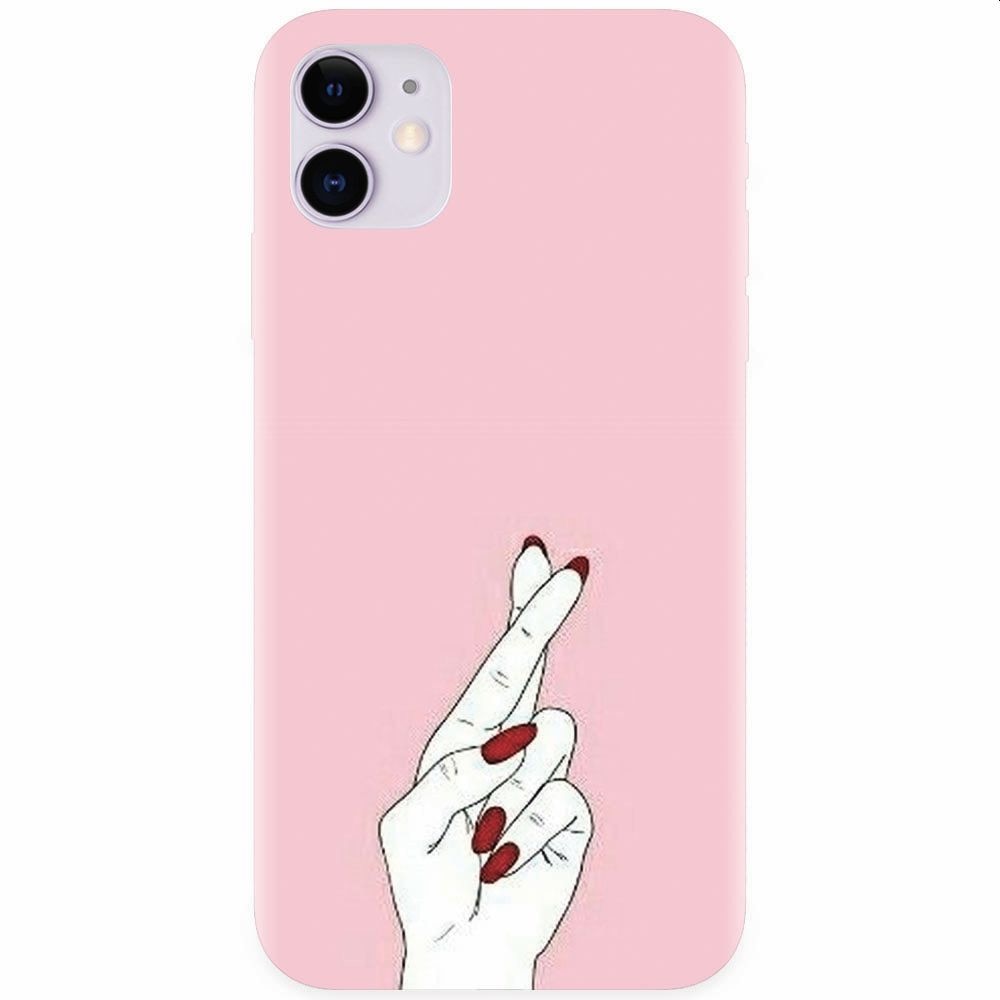 Husa silicon pentru Apple Iphone 11, Pink Finger Cross