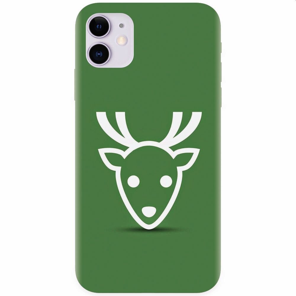 Husa silicon pentru Apple Iphone 11, Minimal Reindeer Illustration Green