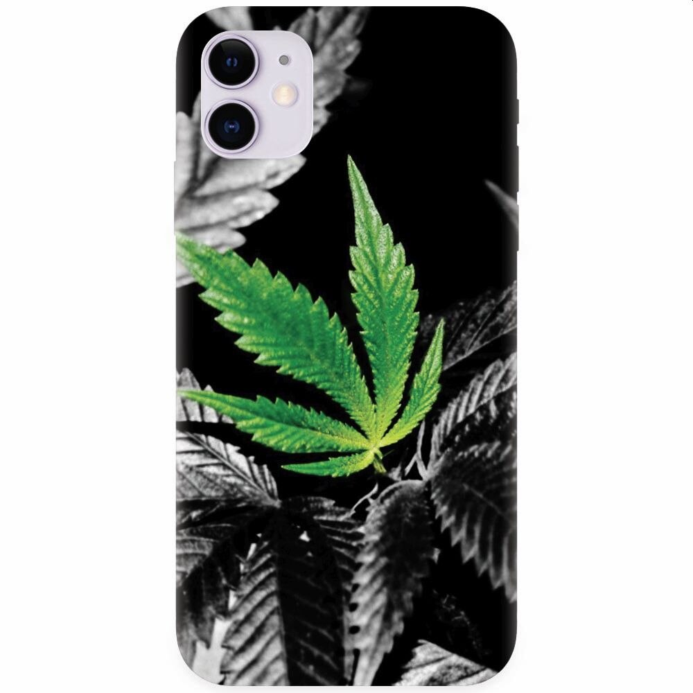 Husa silicon pentru Apple Iphone 11, Trippy Pot Leaf Green