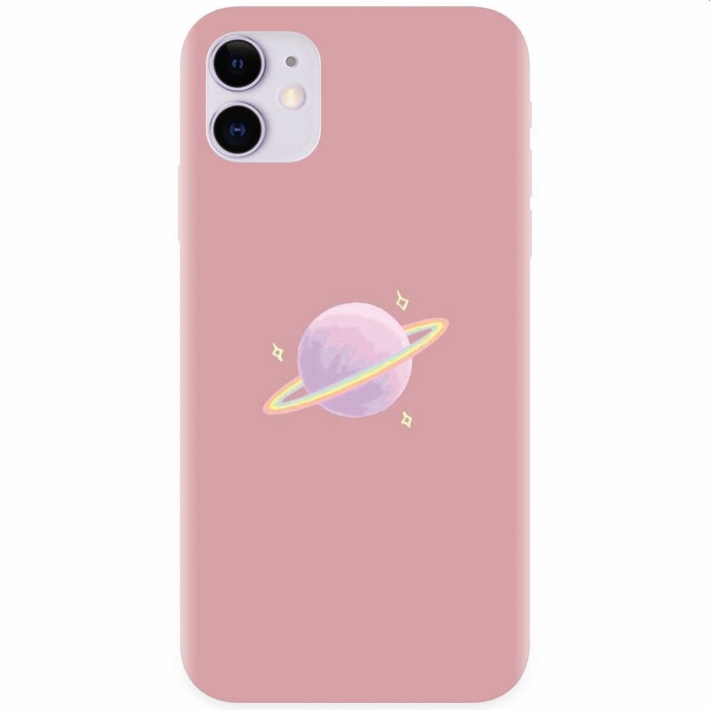 Husa silicon pentru Apple Iphone 11, Saturn On Pink