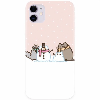 Husa silicon pentru Apple Iphone 11, Cat And Snowman Husa silicon pentru Apple Iphone 11, Cat And Snowman
