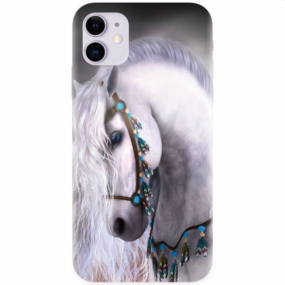 Husa silicon pentru Apple Iphone 11, White Horse