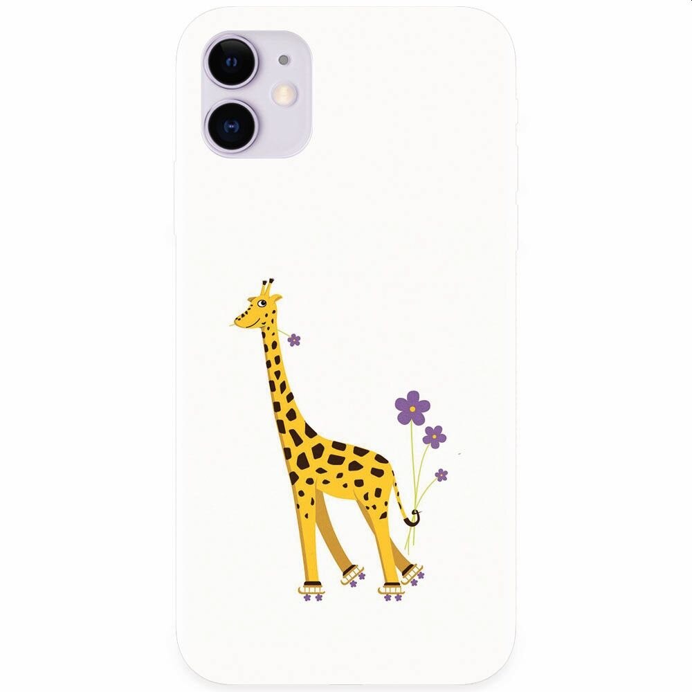 Husa silicon pentru Apple Iphone 11, Rollerskating Girafe Illustration