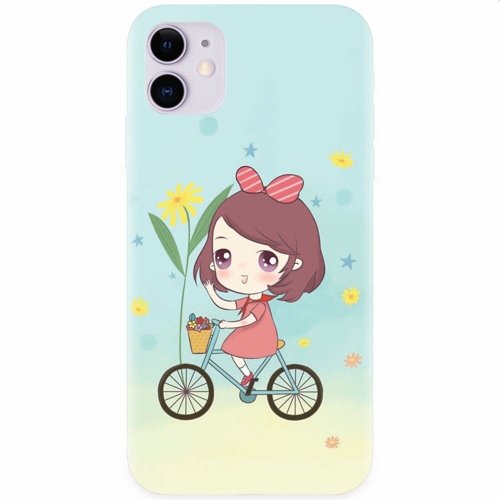 Husa silicon pentru Apple Iphone 11, Girl And Bike