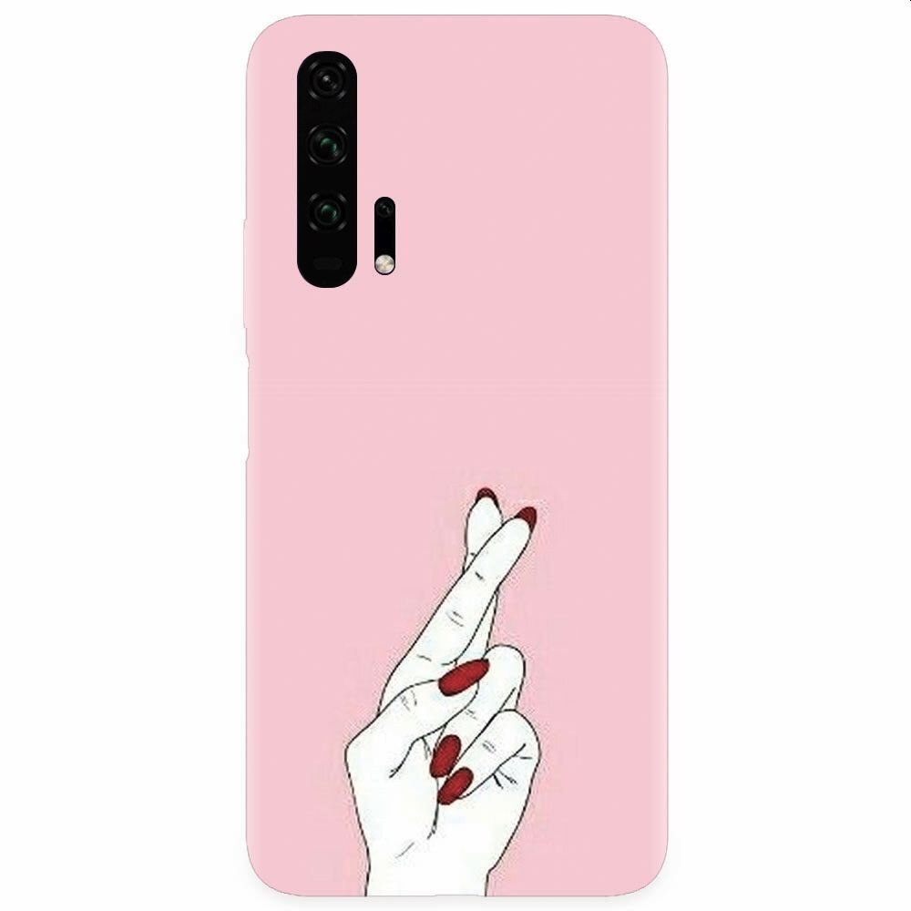 Husa silicon pentru Honor 20 Pro, Pink Finger Cross