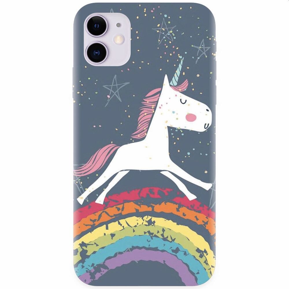 Husa silicon pentru Apple Iphone 11, Unicorn Rainbow