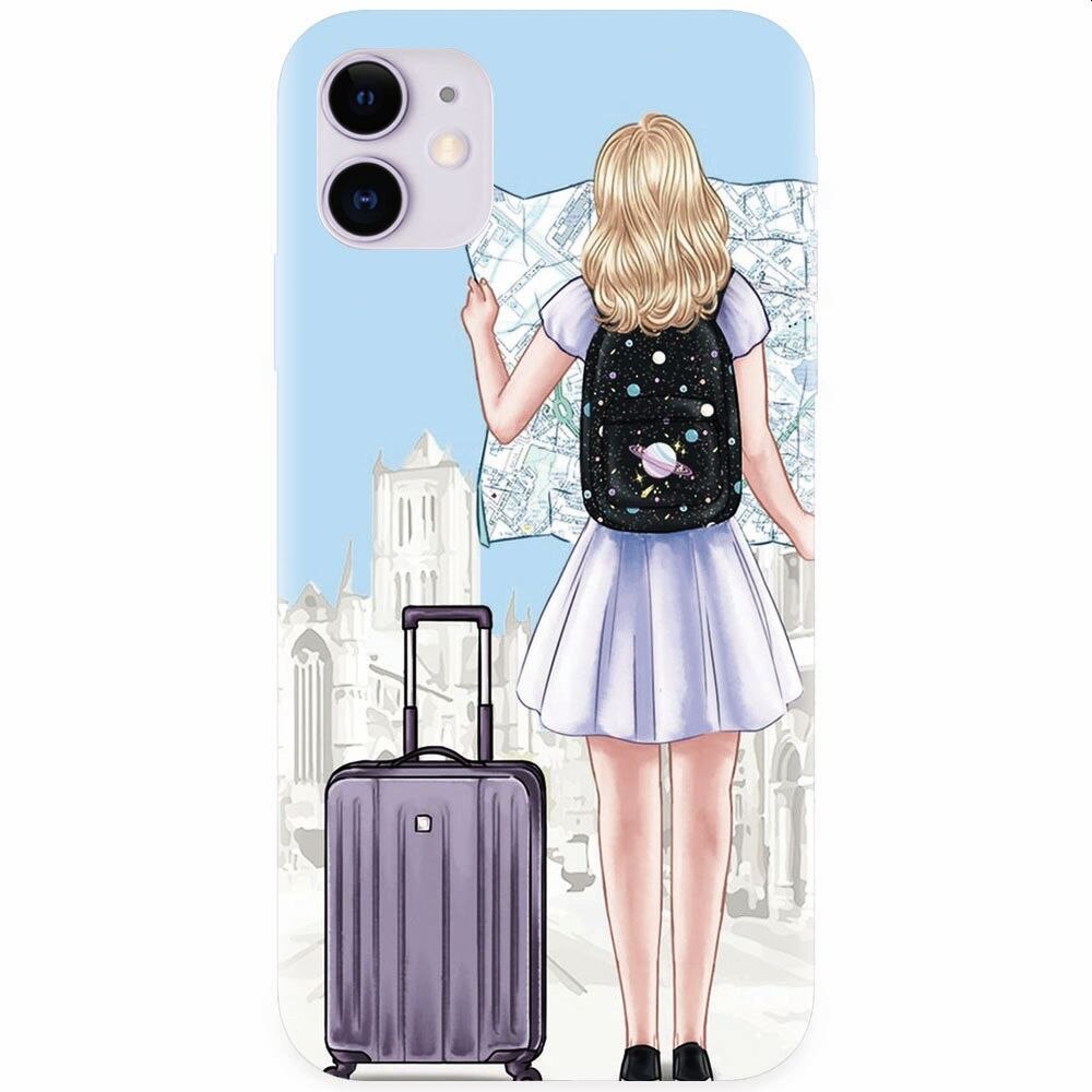 Husa silicon pentru Apple Iphone 11, Travel Girl Searching On Map
