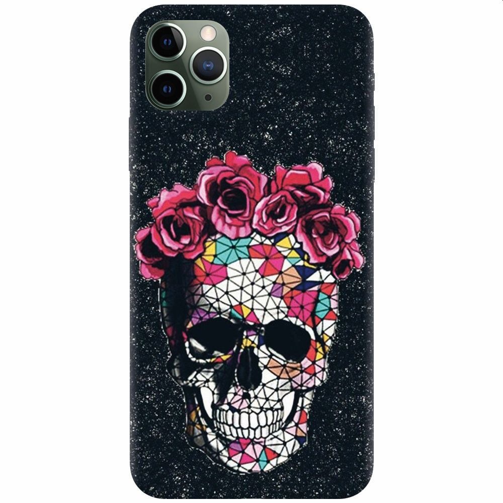 Husa silicon pentru Apple Iphone 11 Pro Max, Colorful Skull Roses Space