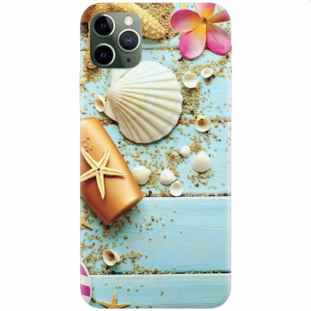 Husa silicon pentru Apple Iphone 11 Pro Max, Blue Wood Seashells Sea Star