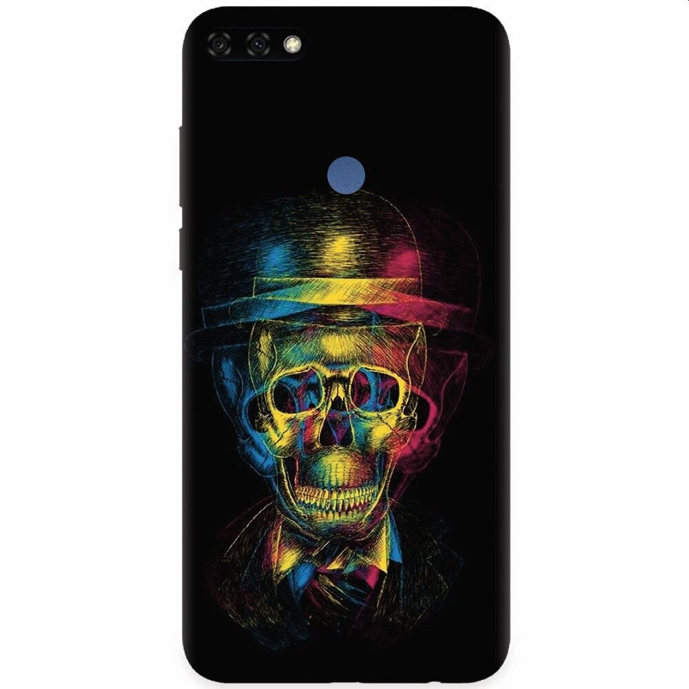 Husa silicon pentru Honor 7C, Colorfull skull 3d