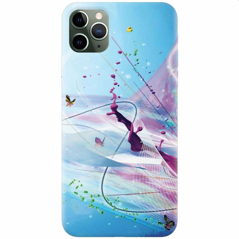 Husa silicon pentru Apple Iphone 11 Pro Max, Artistic Paint Splash Purple Butterflies