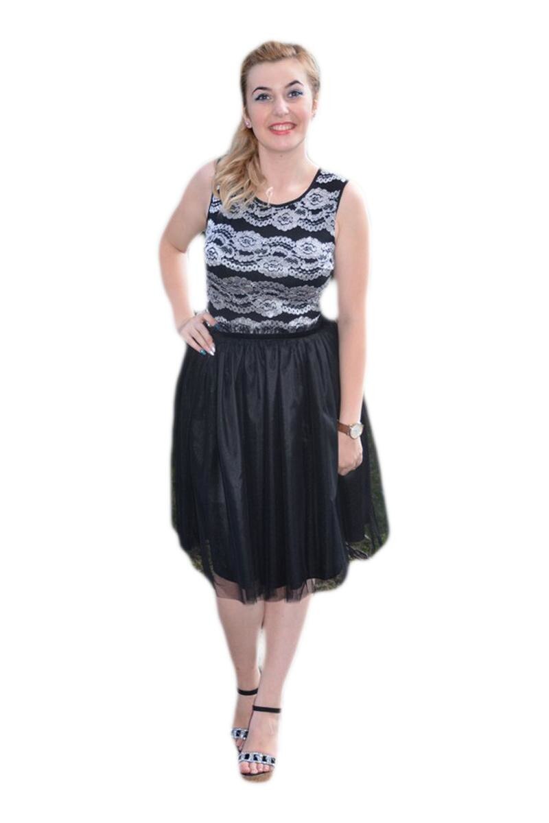 Rochie eleganta, rafinata cu design floral , D&J Exclusive, Negru/Argintiu