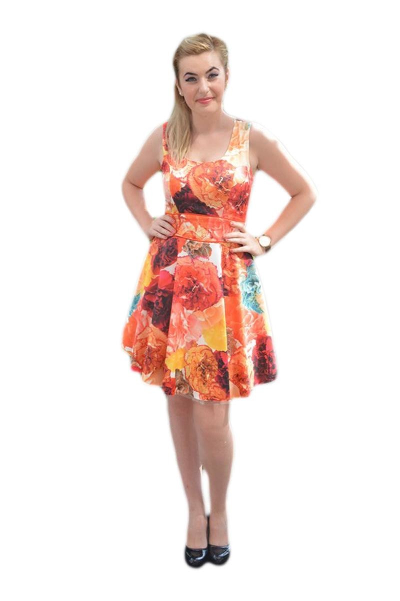 Rochie eleganta cu imprimeu floral foarte realist, D&J Exclusive, Multicolor
