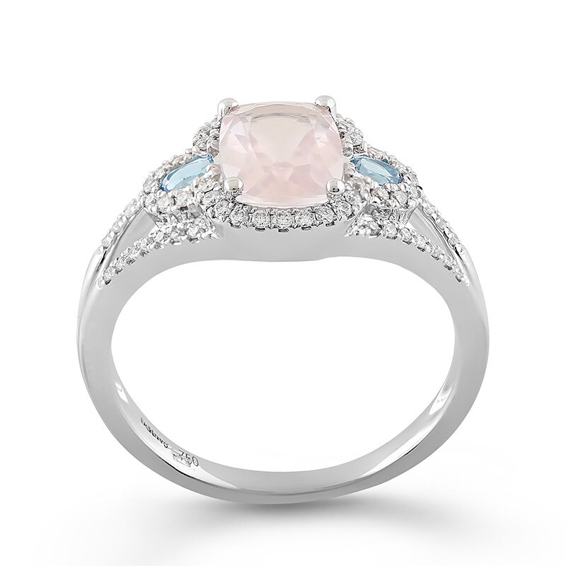 Inel Deruvo Aur 18k Diamante, Quartz Roz, Topaz Albastru, 54 R25484PQSBTWN-W