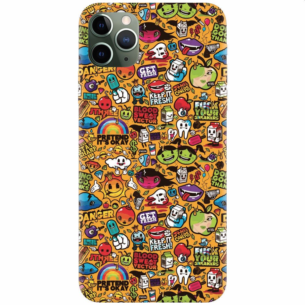 Husa silicon pentru Apple Iphone 11 Pro Max, Colorful Sticker Illustrations