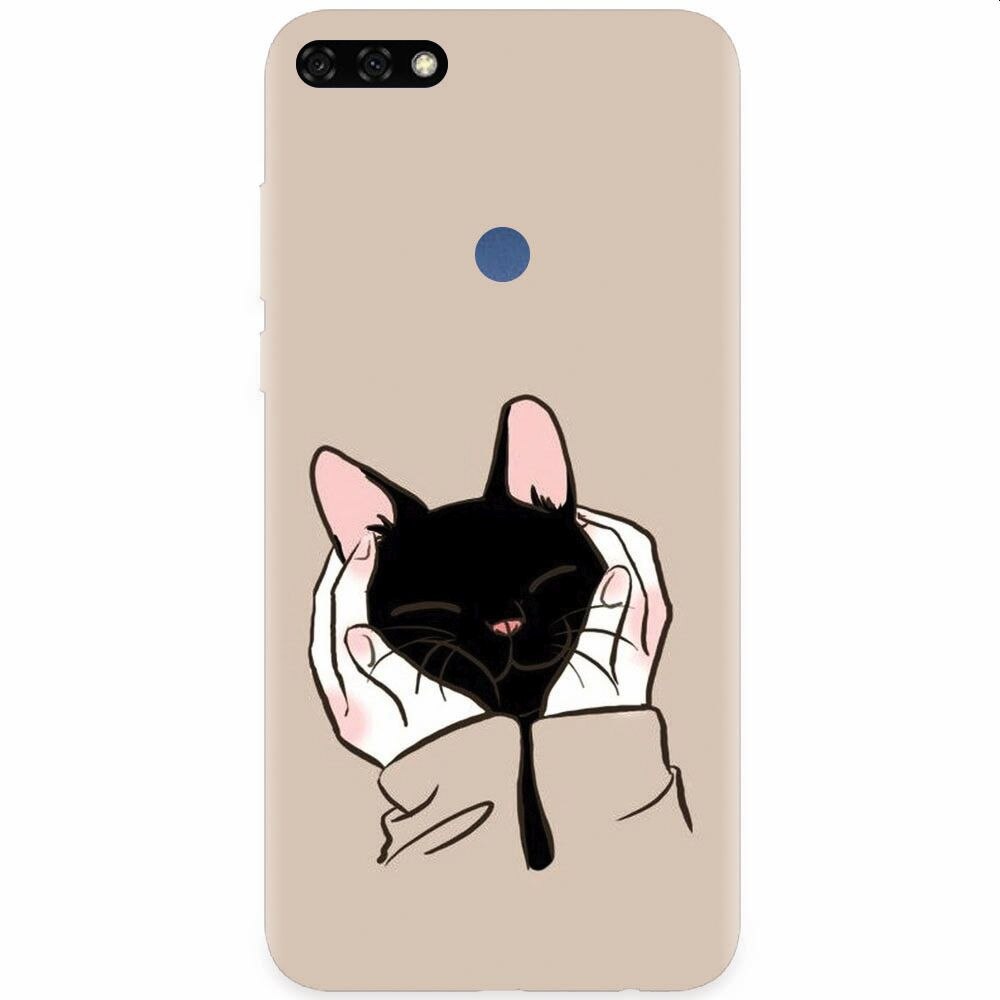 Husa silicon pentru Honor 7C, Th Black Cat In Hands