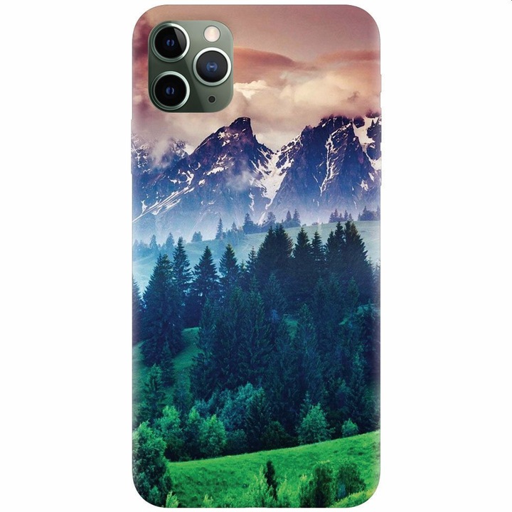 Силиконов калъф за Apple Iphone 11 Pro, Forest Hills Snowy Mountains And Sunset Clouds