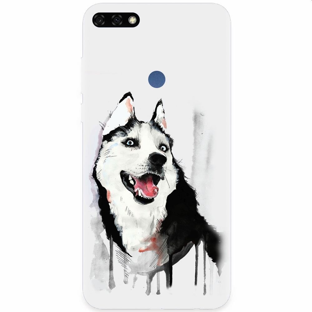 Husa silicon pentru Honor 7C, Husky Dog Watercolor Illustration