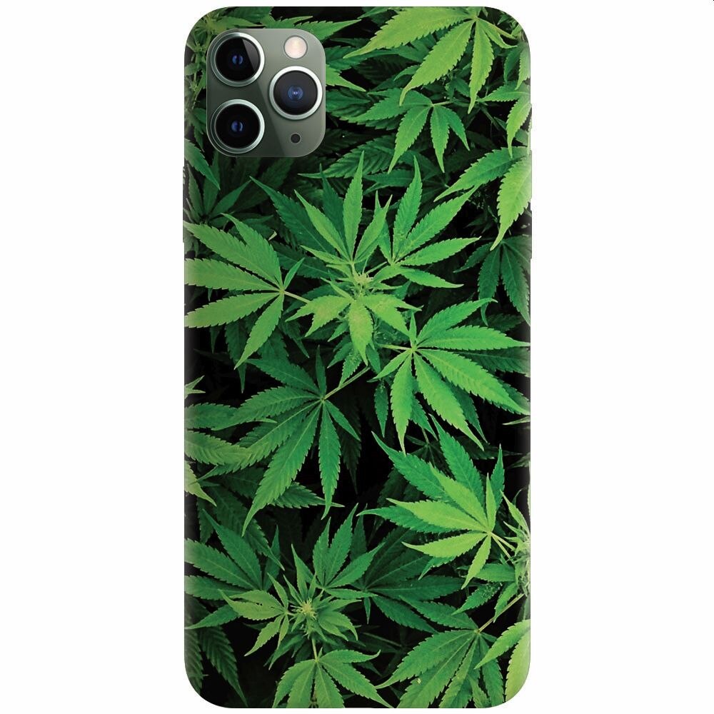 Husa silicon pentru Apple Iphone 11 Pro Max, Green Leaf Pattern