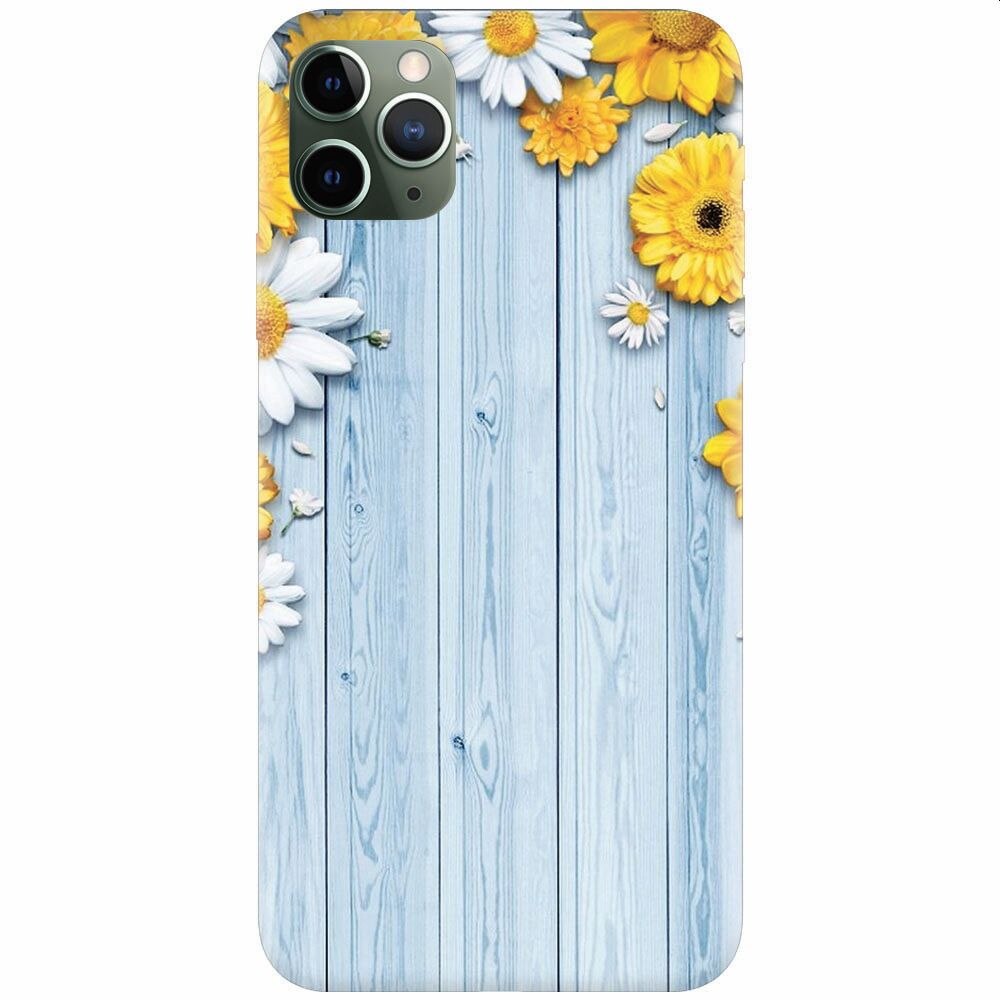 Husa silicon pentru Apple Iphone 11 Pro, Sunflower On Blue Wood