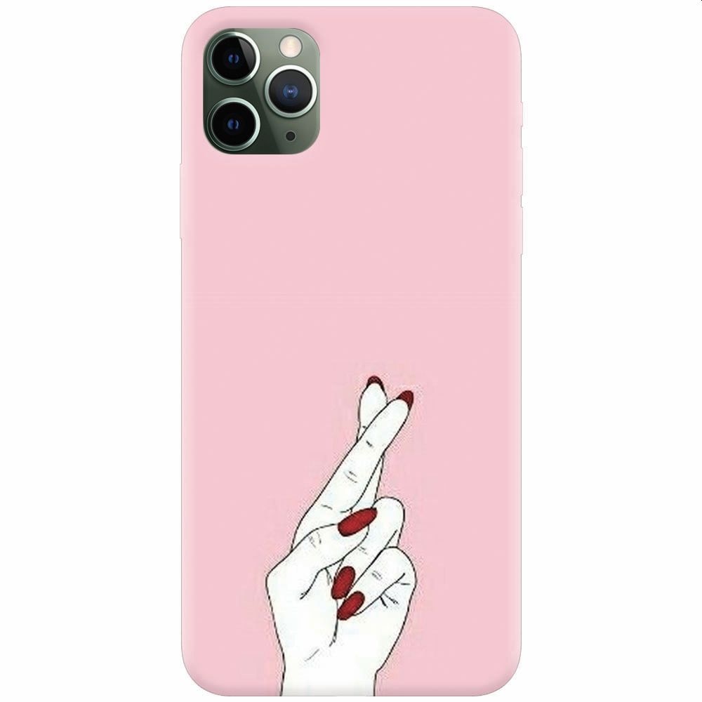 Husa silicon pentru Apple Iphone 11 Pro Max, Pink Finger Cross