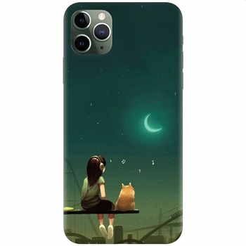 Husa silicon pentru Apple Iphone 11 Pro, Cat And Girl Husa silicon pentru Apple Iphone 11 Pro, Cat And Girl