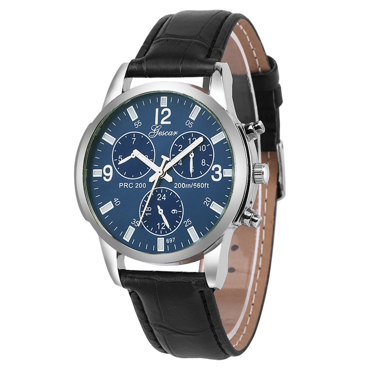 Ceas barbatesc Gescar CS629, stil casual, cadran negru, curea piele