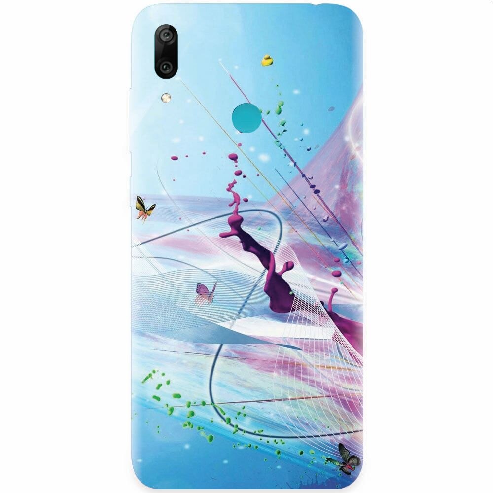 Husa silicon pentru Honor Play, Artistic Paint Splash Purple Butterflies