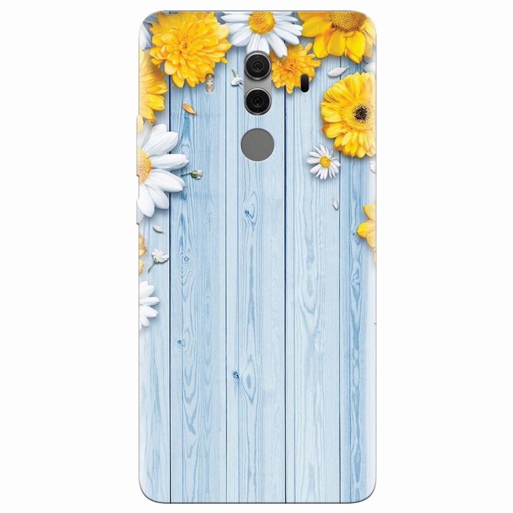 Husa silicon pentru Huawei Mate 10 Pro, Sunflower On Blue Wood