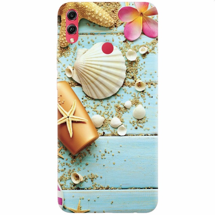 Силиконов калъф, съвместим с Honor Note 10, Blue Wood Seashells Sea Star