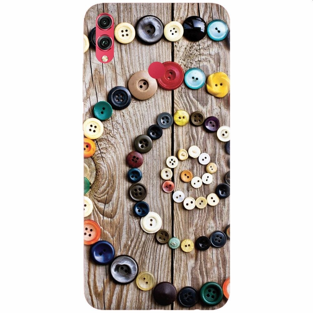 Husa silicon pentru Honor 8X, Colorful Buttons Spiral Wood Deck