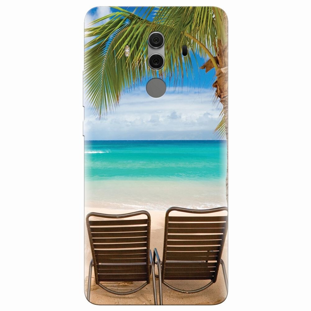 Husa silicon pentru Huawei Mate 10 Pro, Beach Chairs Palm Tree Seaside
