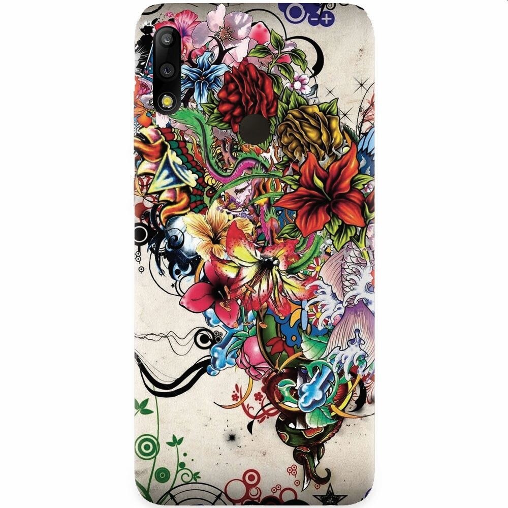 Husa silicon pentru Asus Zenfone Max Pro M2, Abstract Flowers Tattoo Illustration