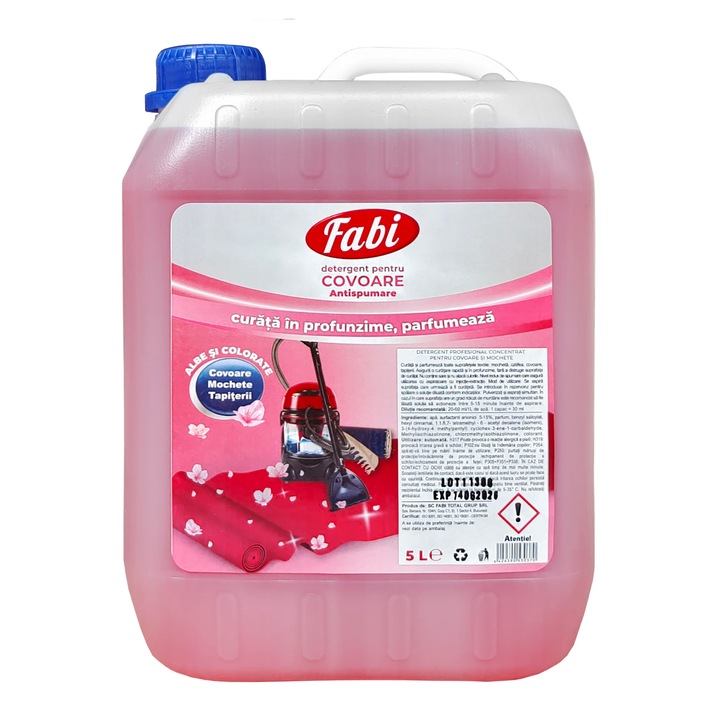 Detergent profesional pentru covor si mocheta, injectie-extractie, Fabi, 5L, antispumant, elimina mirosurile neplacute