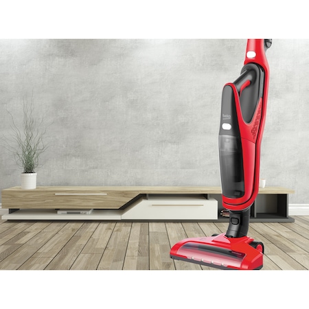 Aspirator vertical Beko VRT61814VR, 14.4 V, Li-Ion, 0.5 L, autonomie 45 min, filtru Hepa, Rosu