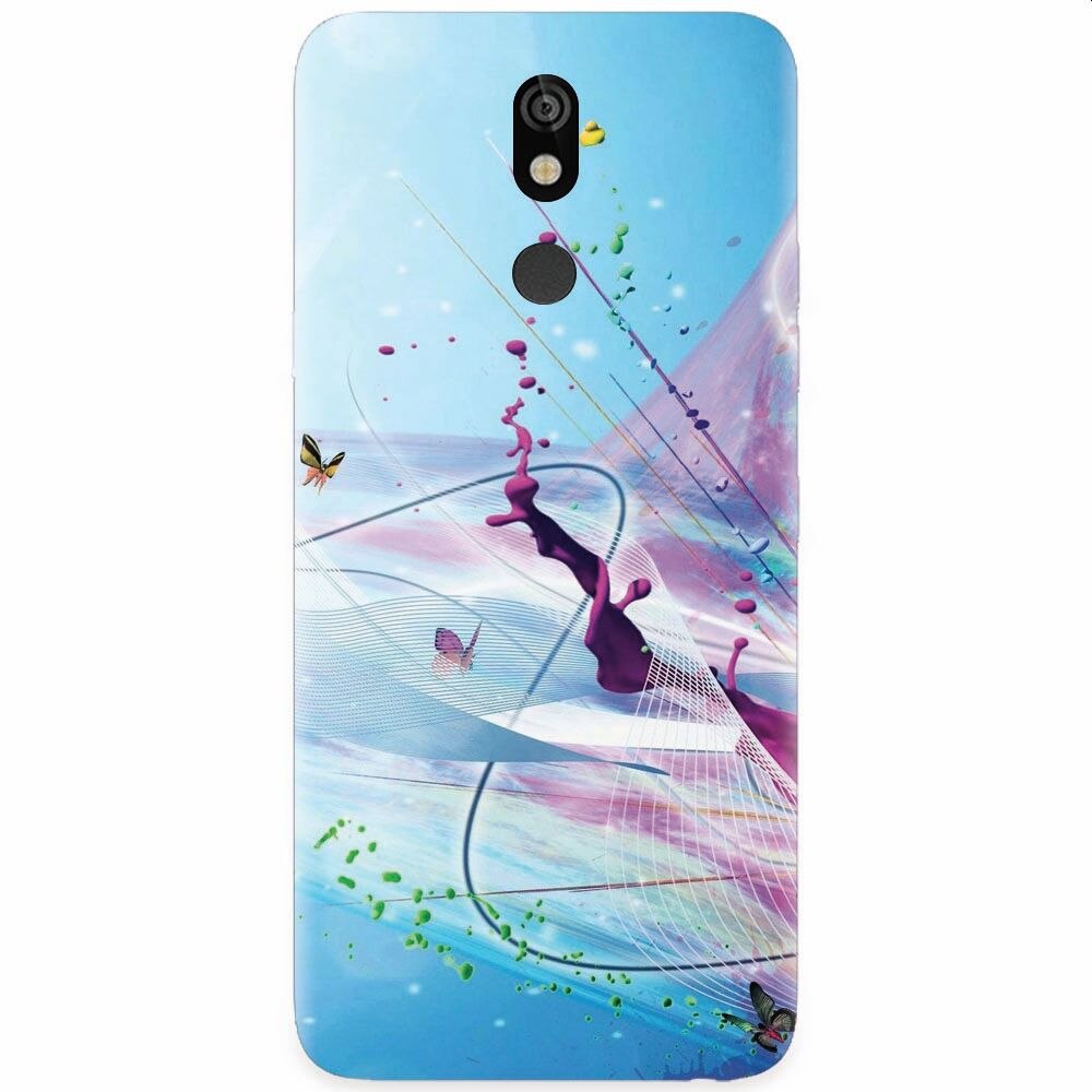 Husa silicon pentru LG K40, Artistic Paint Splash Purple Butterflies