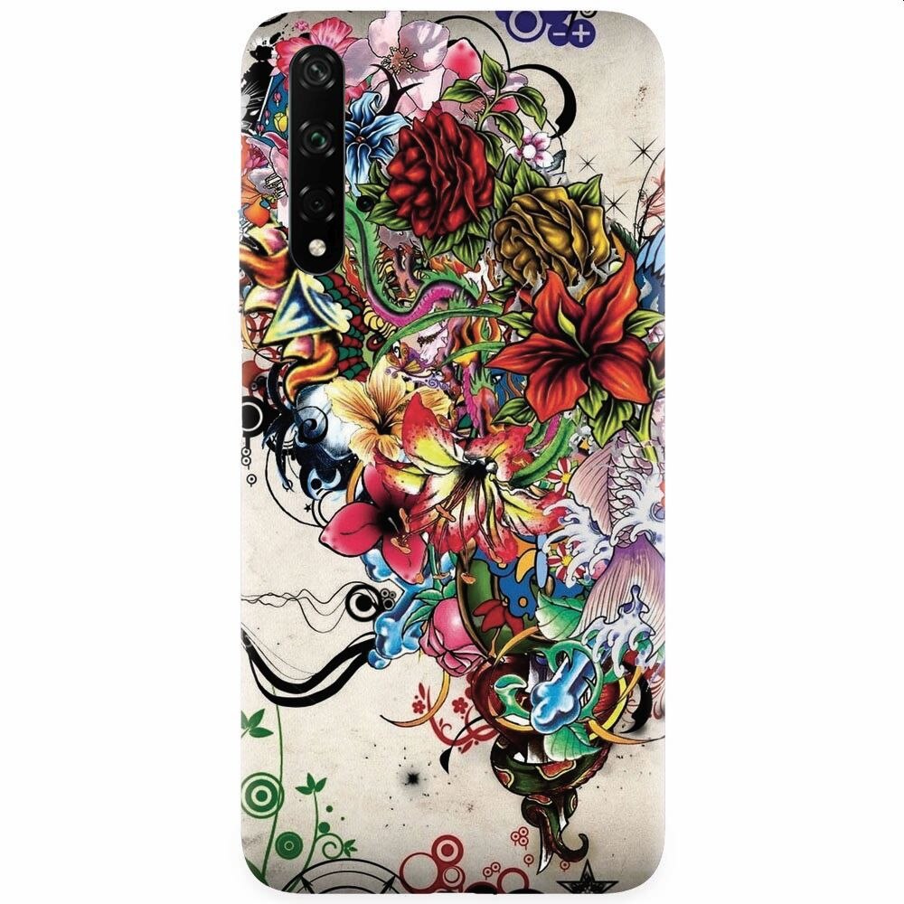 Husa silicon pentru Honor 20, Abstract Flowers Tattoo Illustration