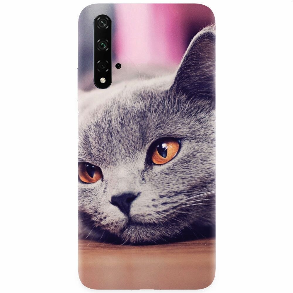 Husa silicon pentru Honor 20, British Shorthair Cat Yellow Eyes Portrait