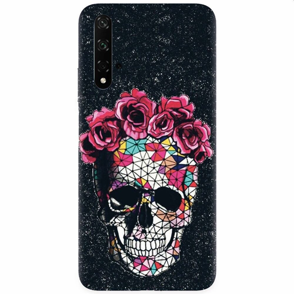Husa silicon pentru Honor 20, Colorful Skull Roses Space