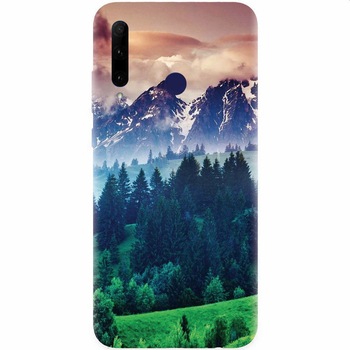 Husa silicon pentru Honor 20 Lite, Forest Hills Snowy Mountains And Sunset Clouds Husa silicon pentru Honor 20 Lite, Forest Hills Snowy Mountains And Sunset Clouds