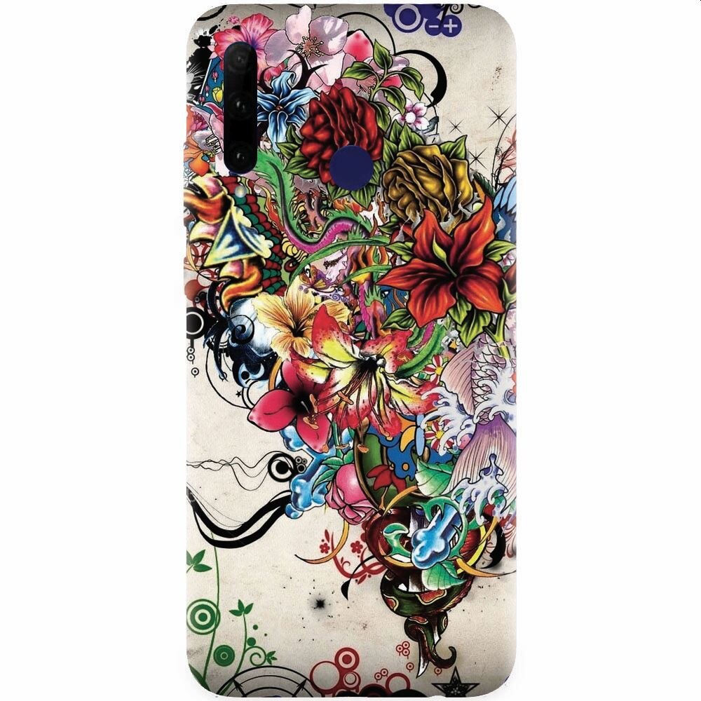 Husa silicon pentru Honor 20 Lite, Abstract Flowers Tattoo Illustration