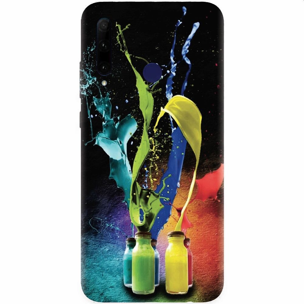 Husa silicon pentru Honor 20 Lite, Abstract Color Bottles Splash