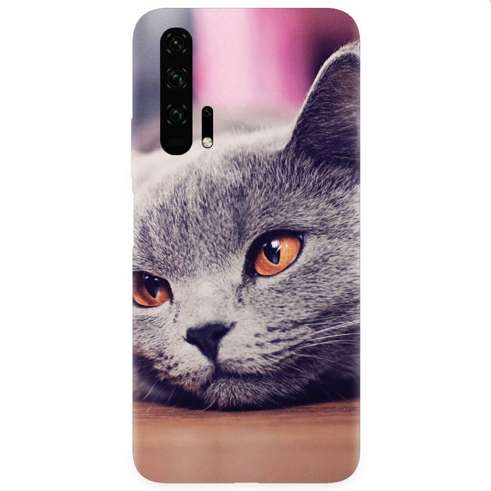 Husa silicon pentru Honor 20 Pro, British Shorthair Cat Yellow Eyes Portrait
