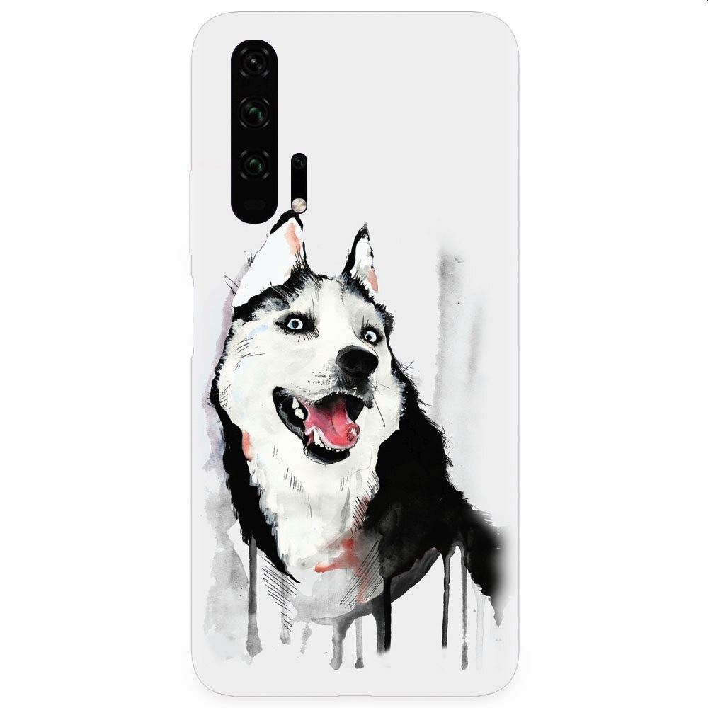 Husa silicon pentru Honor 20 Pro, Husky Dog Watercolor Illustration